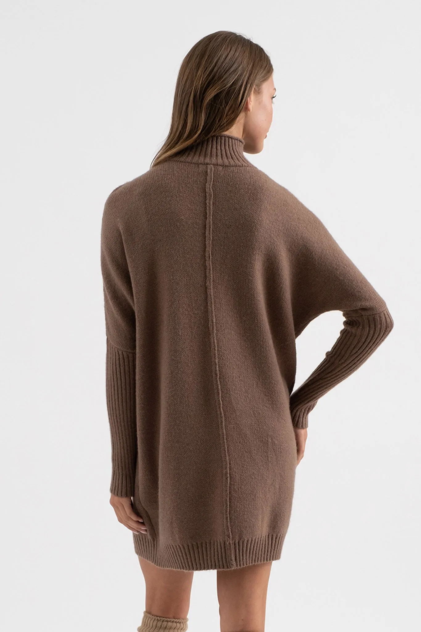 MOCK NECK FRONT SEAM KNIT SWEATER DRESS