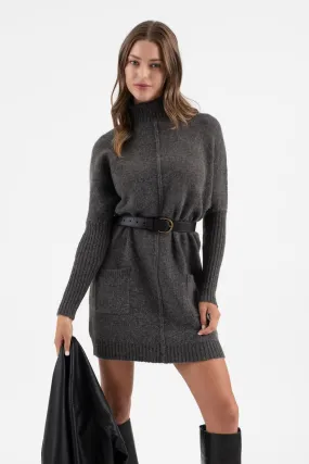 MOCK NECK FRONT SEAM KNIT SWEATER DRESS