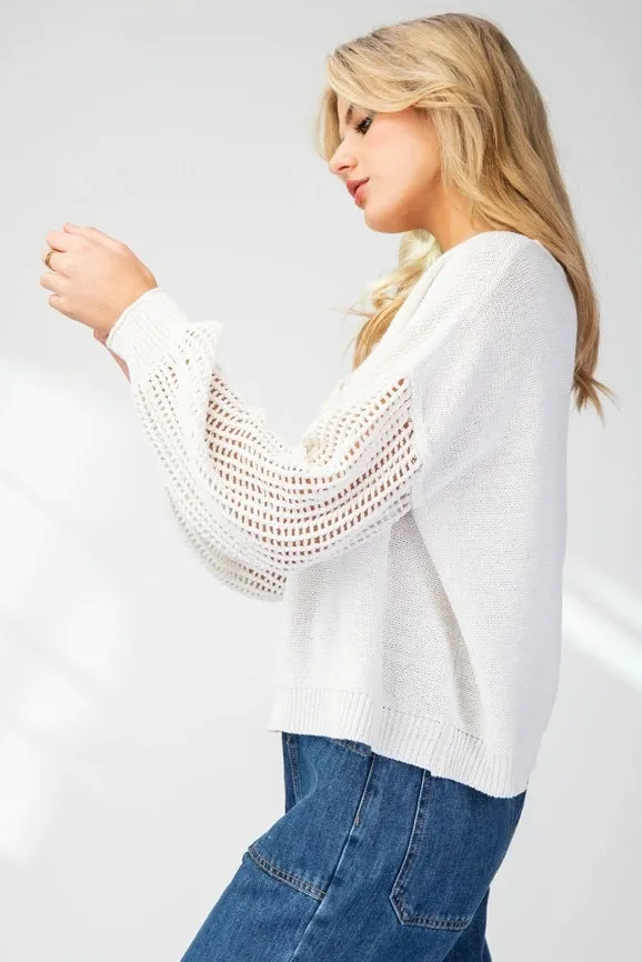 Open Knit Long Sleeve Sweater Top OFF WHITE