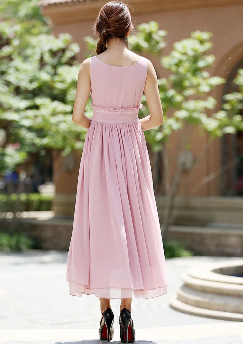 Pink chiffon dress - women long prom dress maxi bridesmaid dress - Custom made (1008)