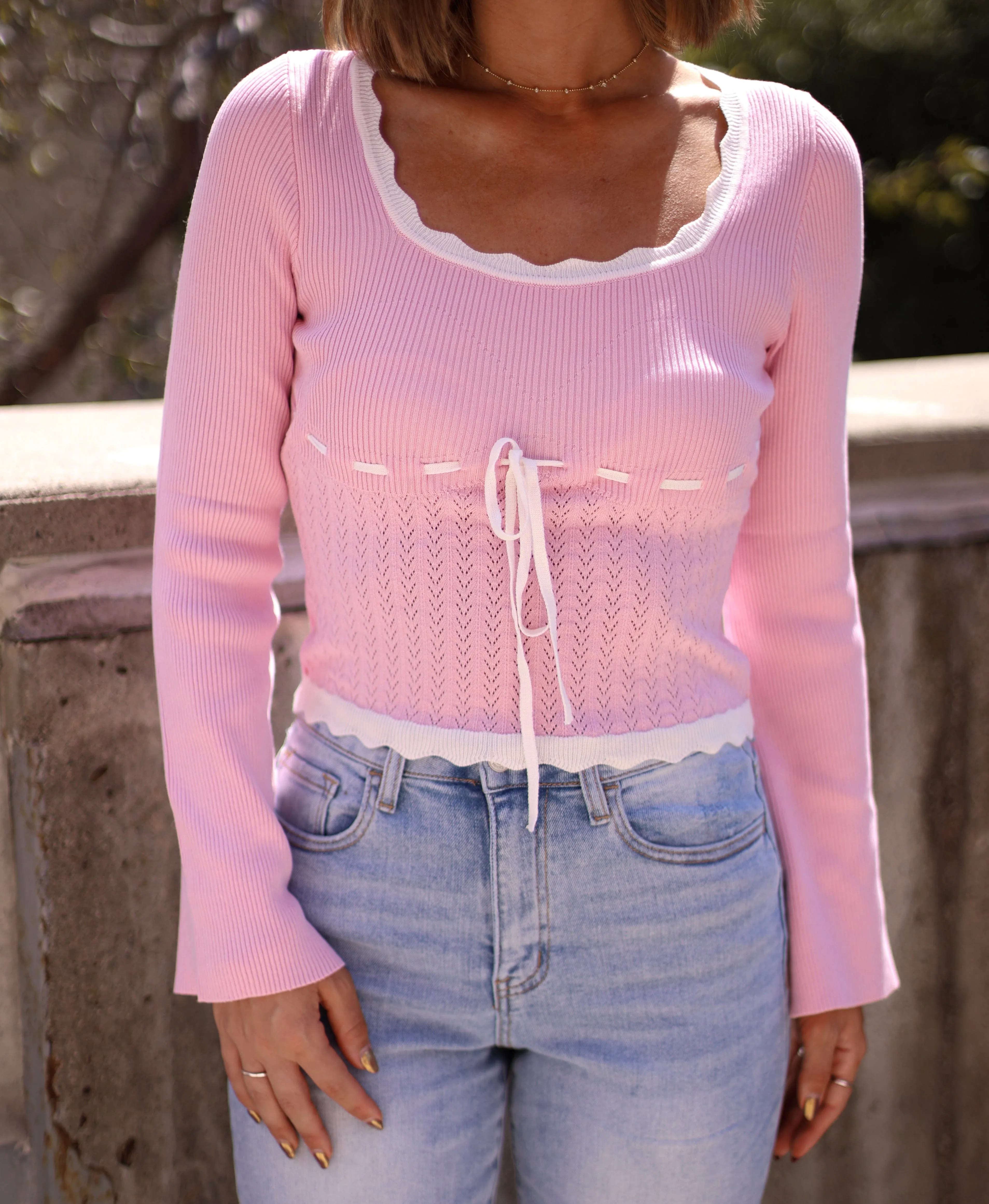 Pink Knit Bow Top