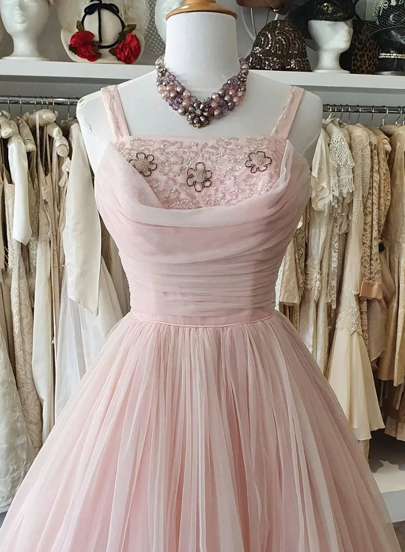 Pink Tulle Sequins Short Prom Dress, A-Line Beautiful Evening Party Dress