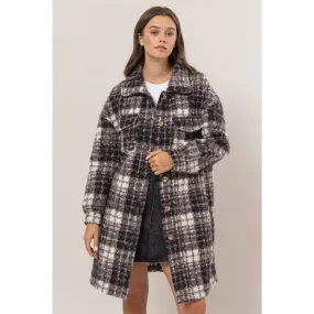 Plaid Boucle Longline Shacket