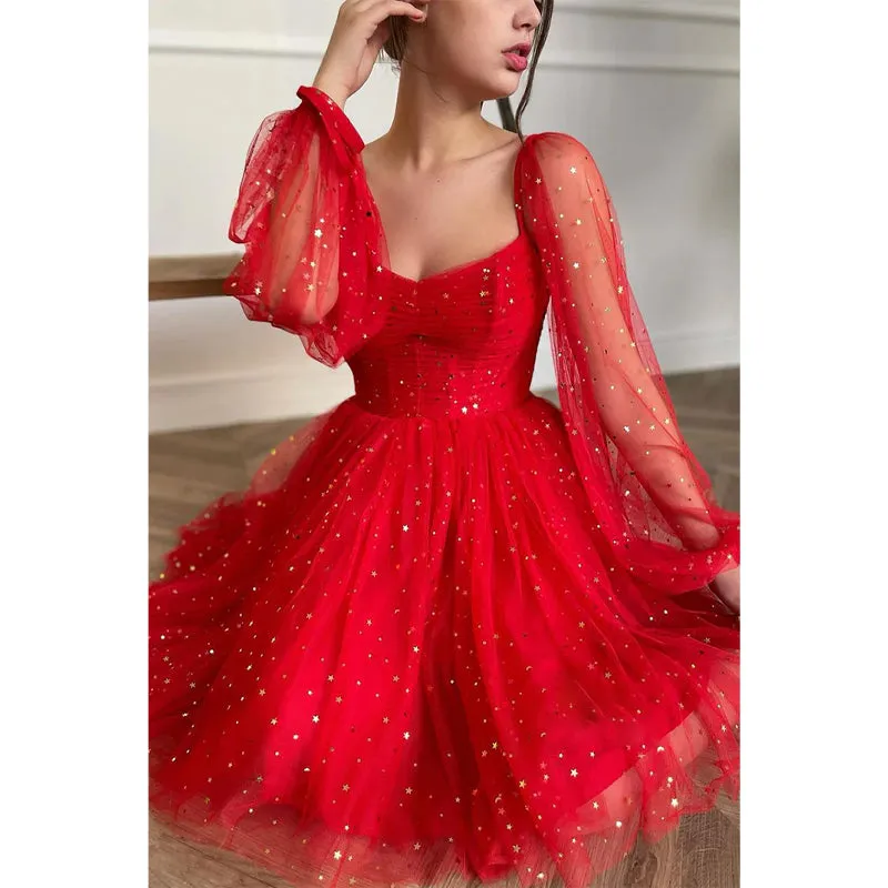 Plunging V-neck Long Sleeves Sparkly Formal Dress