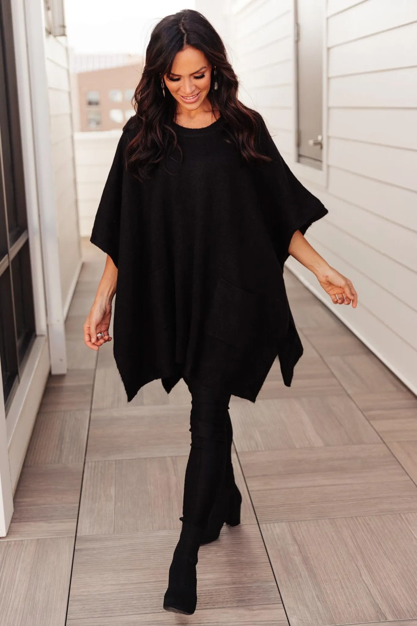 Pocket Poncho in Black