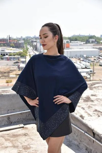 Poncho with Embellished Border