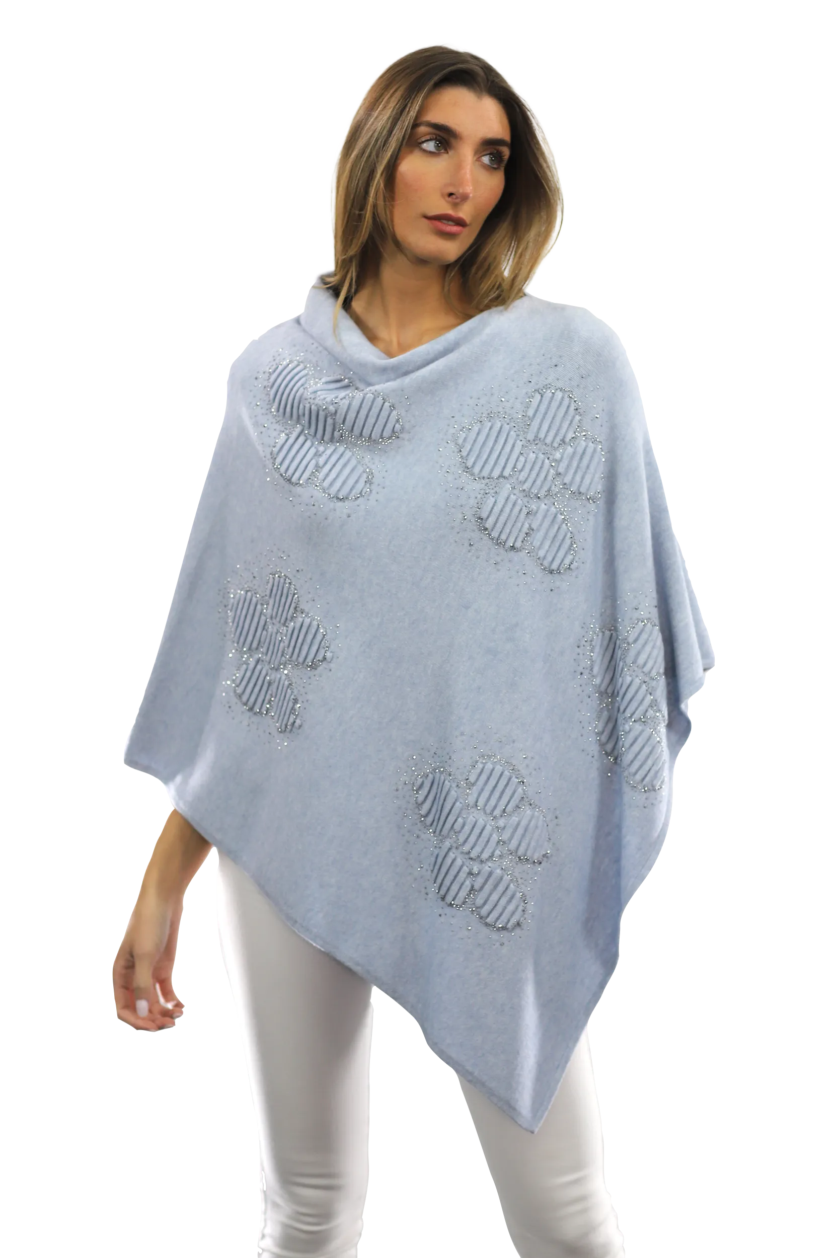 Poncho with Embellished Floral Print