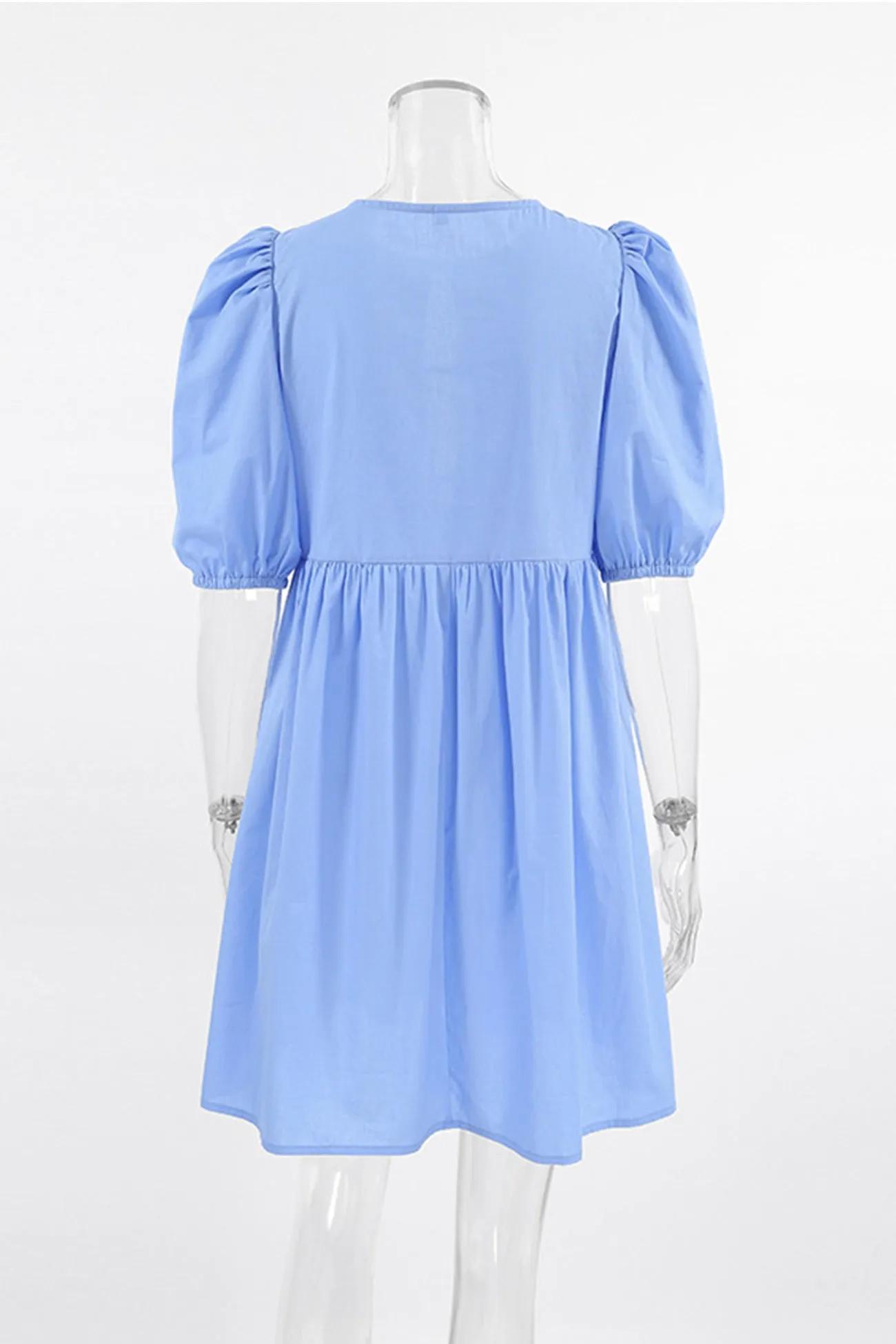 Puff Sleeve Tie-front Cotton Babydoll Dress