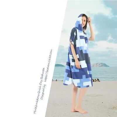 Quick Dry Hooded Beach Towel Microfiber Marble Print Changing Bath Robe Poncho Surf Towel for Swimming Beach Compact Lightweight