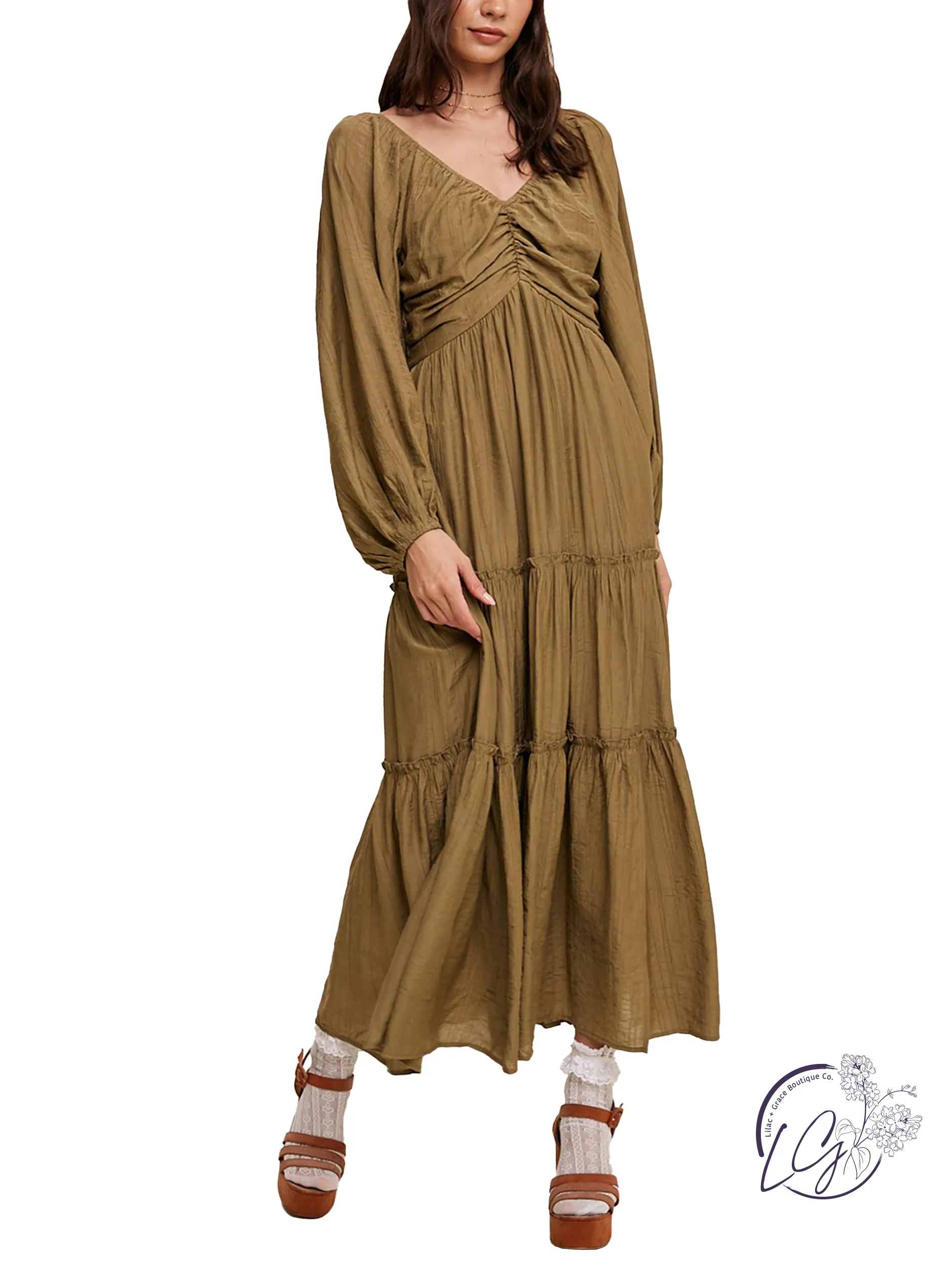 Radiant V-Neck Long Sleeve Maxi Dress