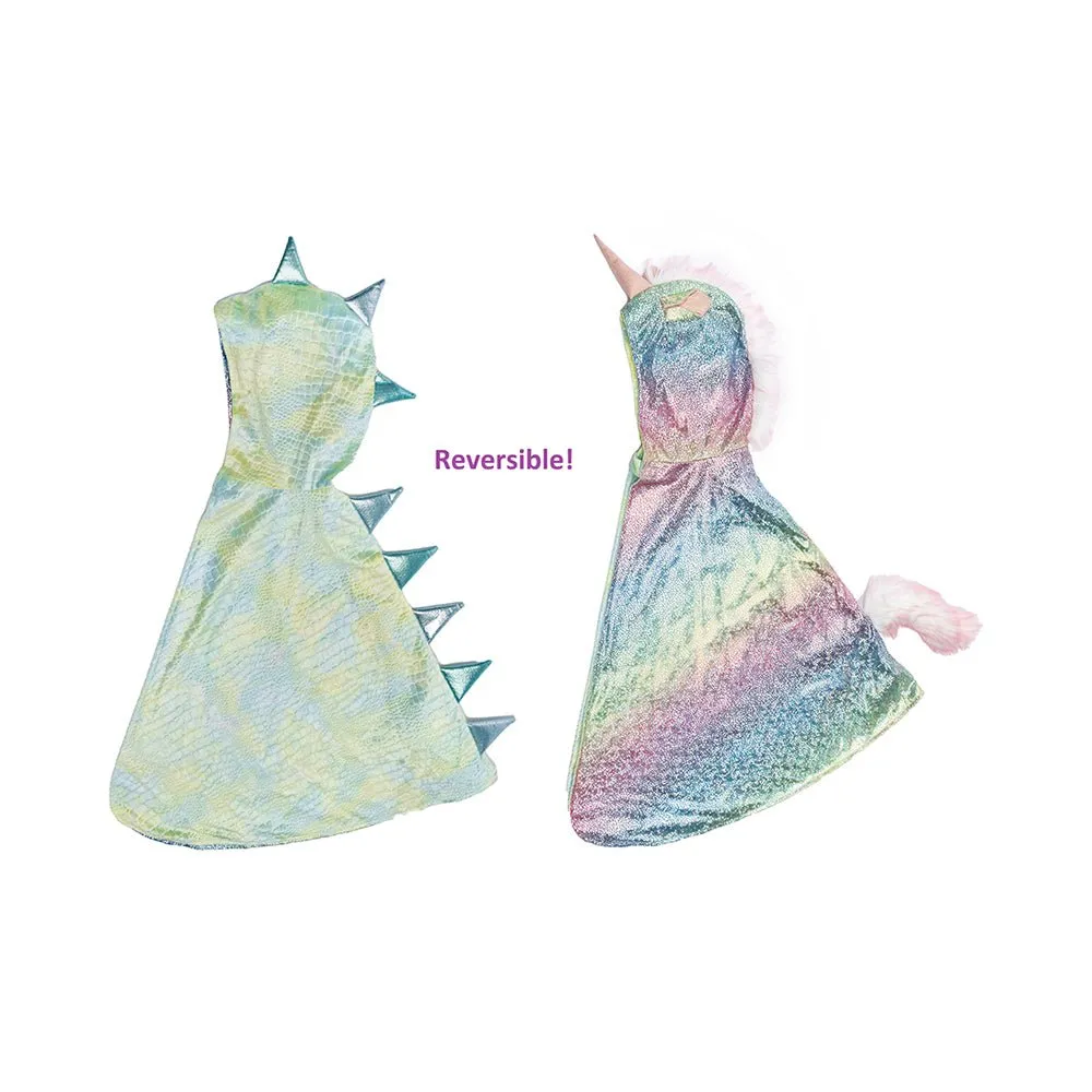 Rainbow Reversible Unicorn Dragon Cape, Size 5-6