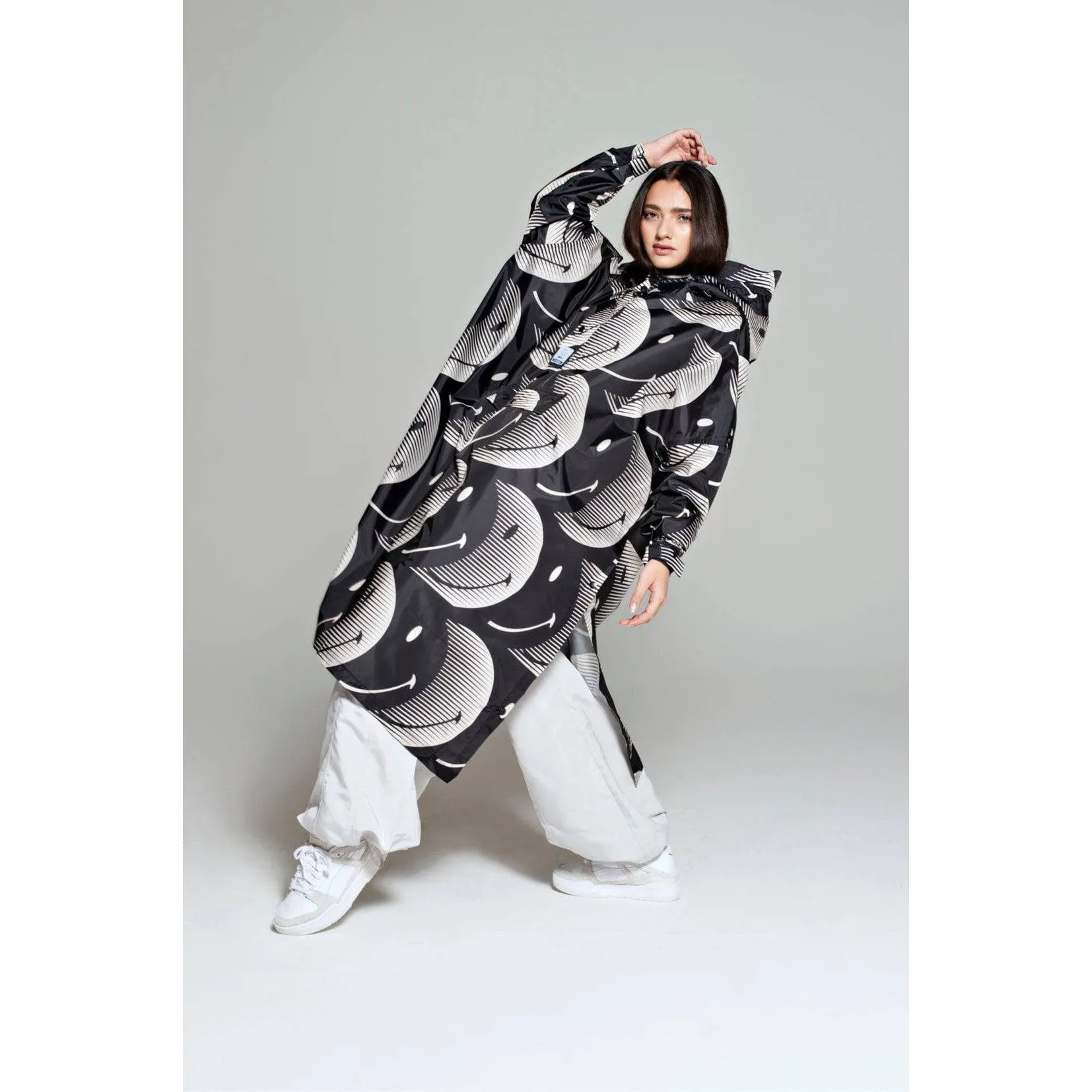 Rainkiss Half Moon x Smiley Black and White Rain Poncho