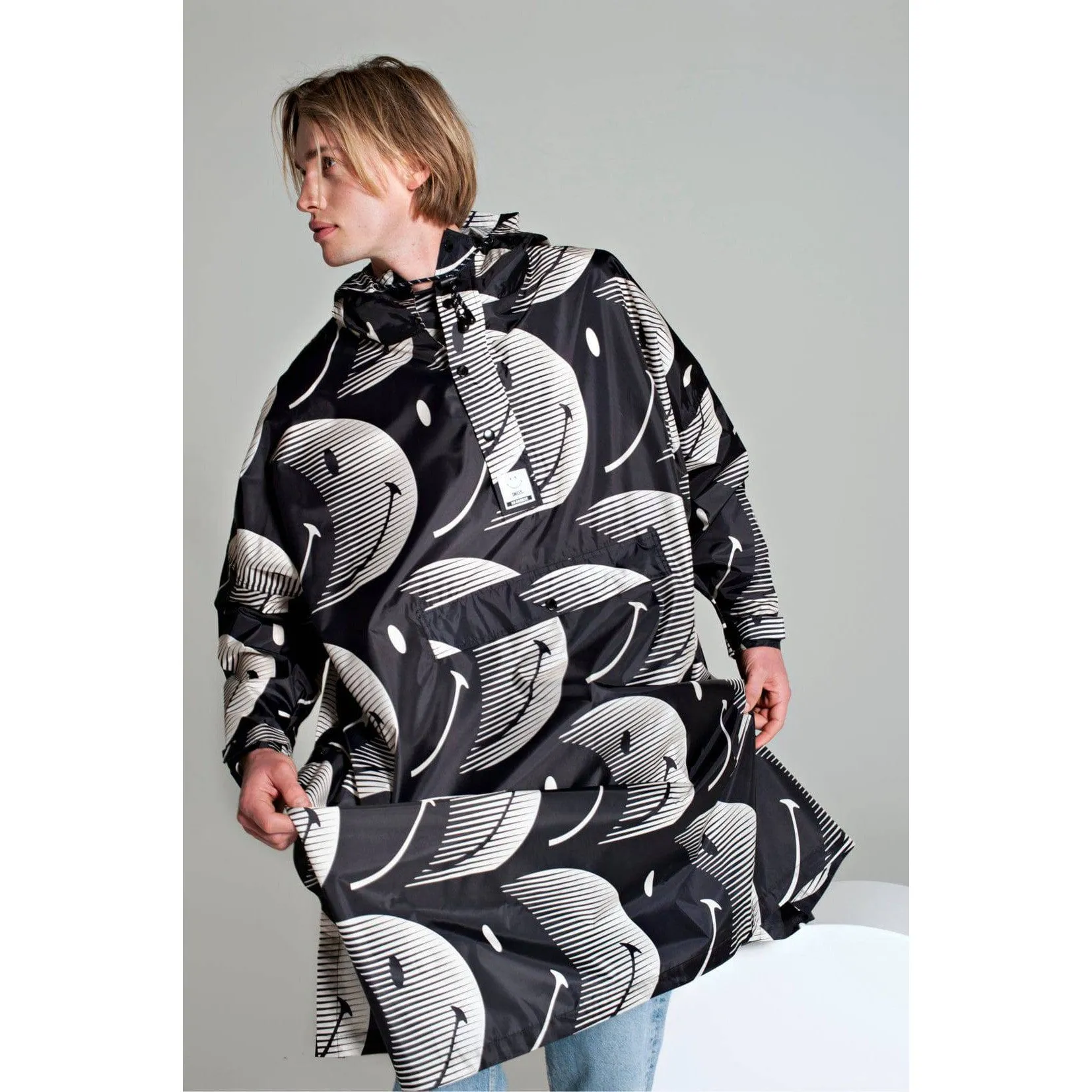 Rainkiss Half Moon x Smiley Black and White Rain Poncho