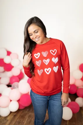 Red Hearts Crewneck Pullover (SM-2X)