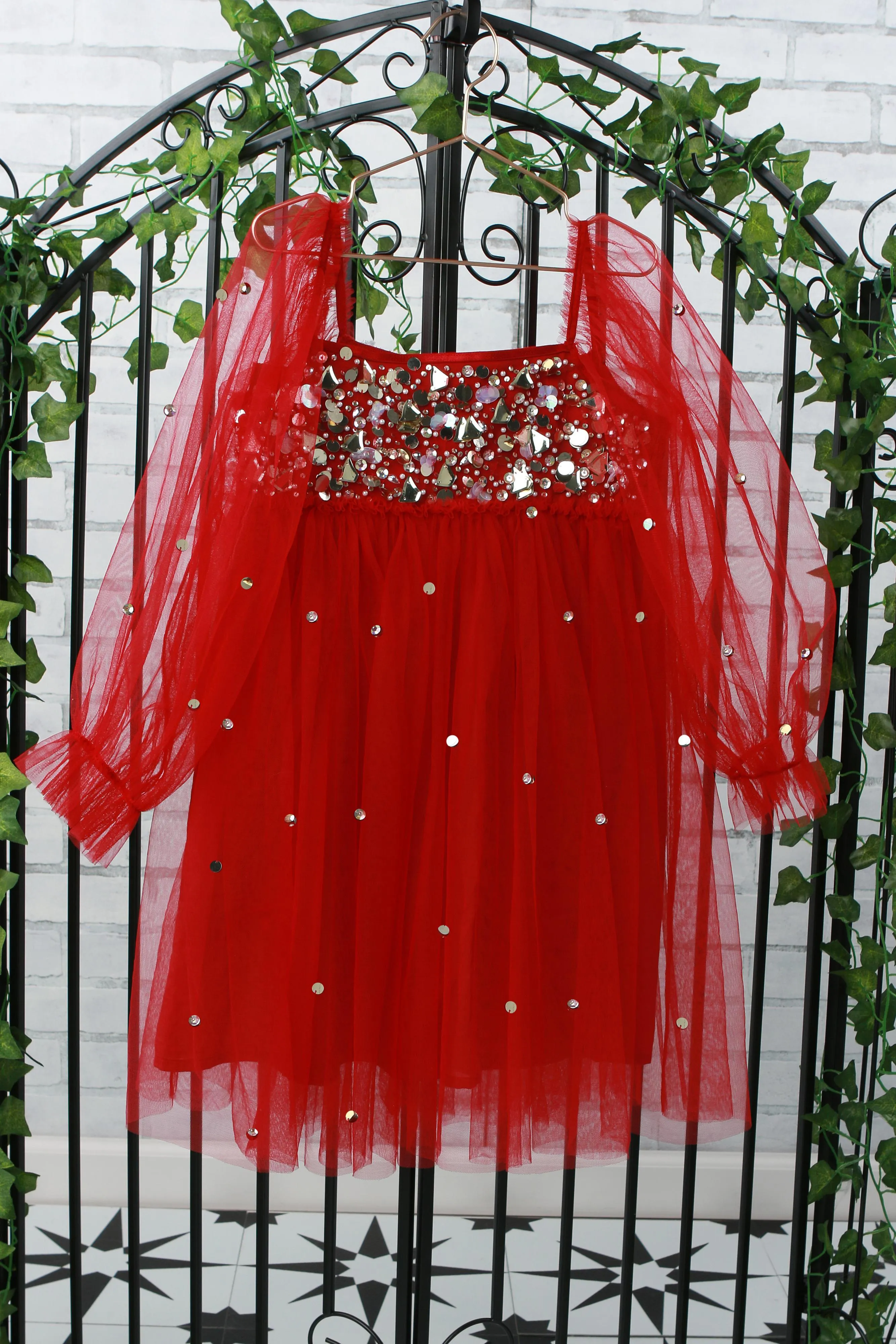 Red Sparkle Babydoll Dress