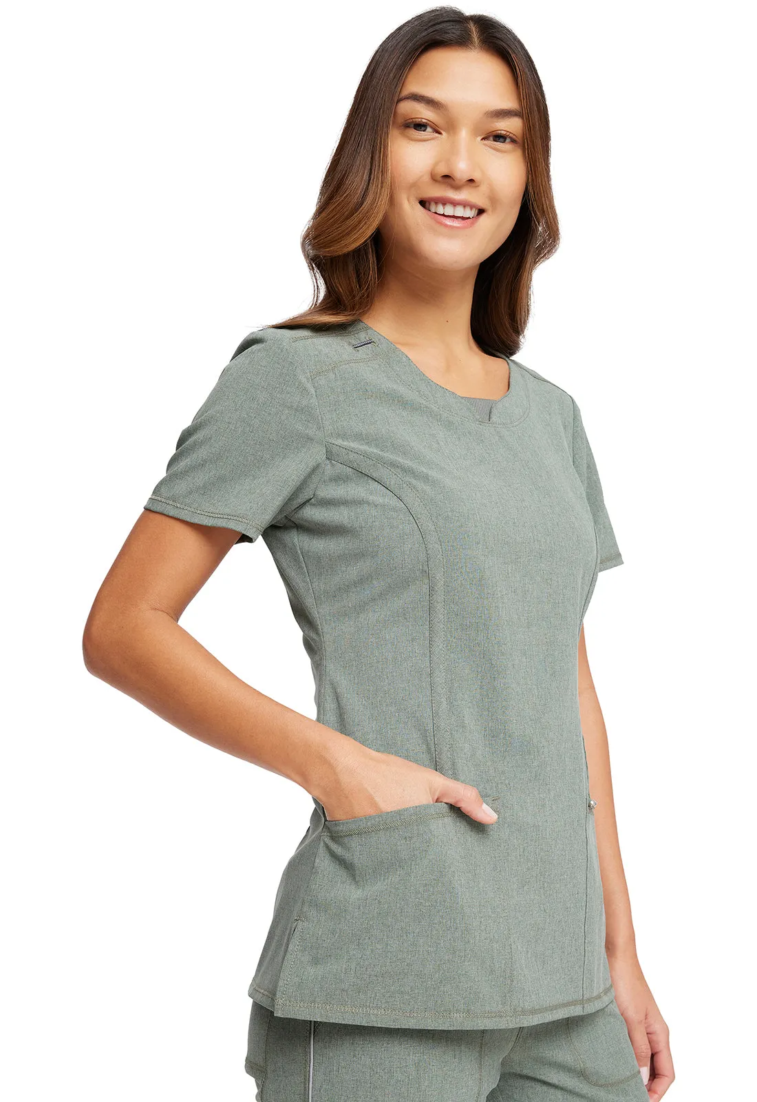 Scrub Top - Cherokee Infinity Women's Round Neck Top - Spruce Heather, 2624A