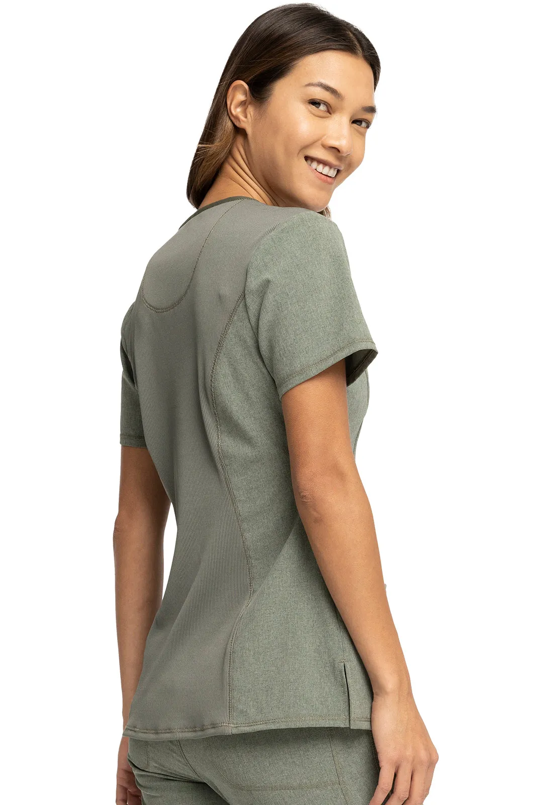 Scrub Top - Cherokee Infinity Women's Round Neck Top - Spruce Heather, 2624A