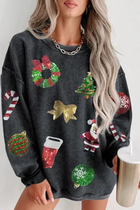 Sequins Corduroy Christmas Symbols Sweatshirt