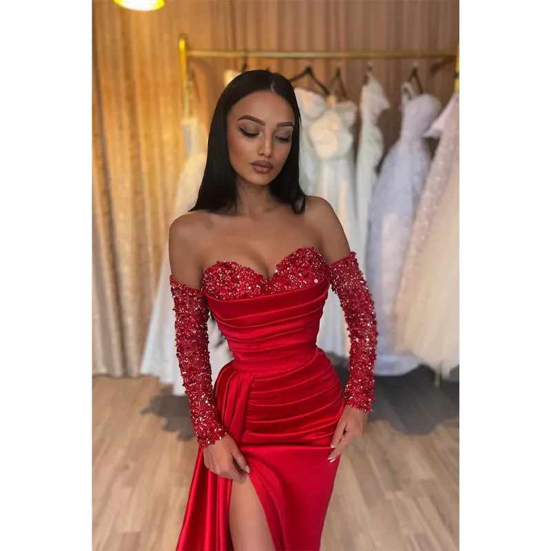 Sheath Sweetheart Sequins Long Sleeves Long Prom Formal Dress