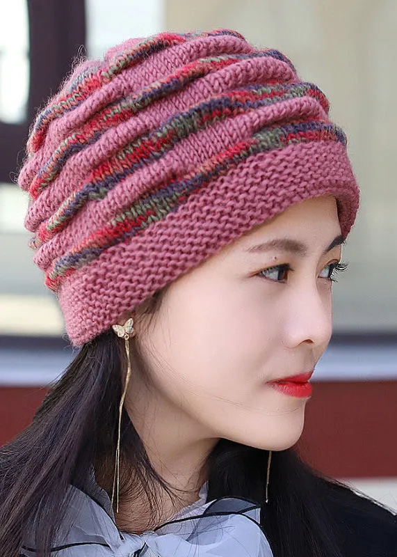 Simple Black Striped Warm Knit Bonnie Hat