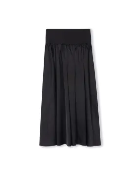 skirt satin elastic waste midi - black