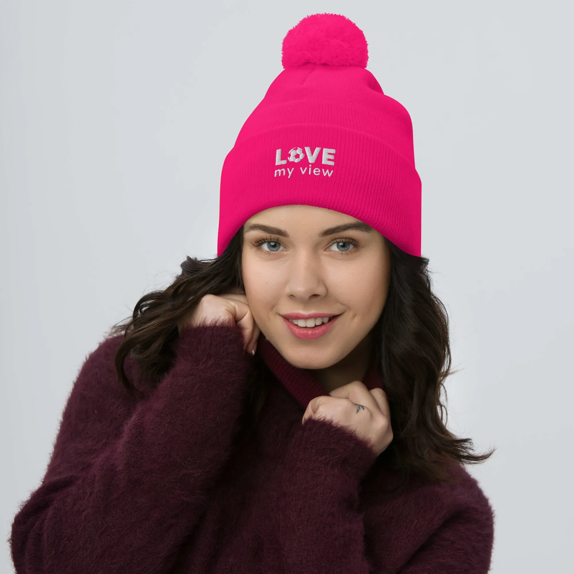 Soccer Beanie with Pom-Pom (with white embroidery)