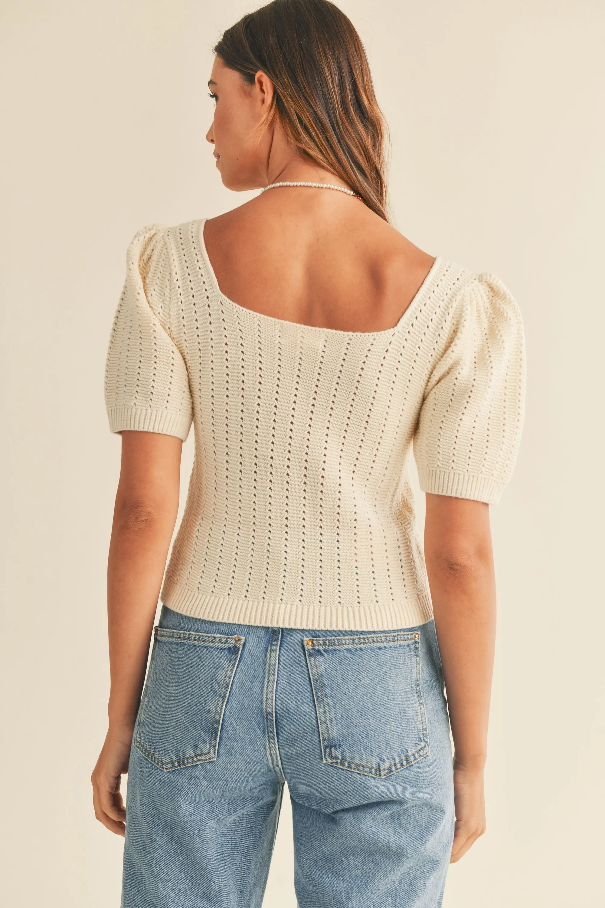 Stefanie Puff Pointelle Sweater Top