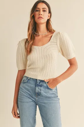 Stefanie Puff Pointelle Sweater Top