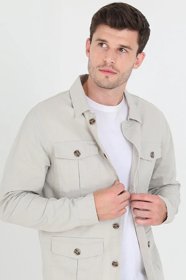 STONE SOLID BUTTON THROUGH LINEN SHACKET