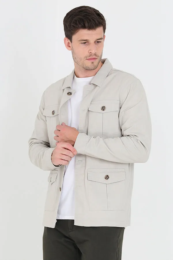 STONE SOLID BUTTON THROUGH LINEN SHACKET