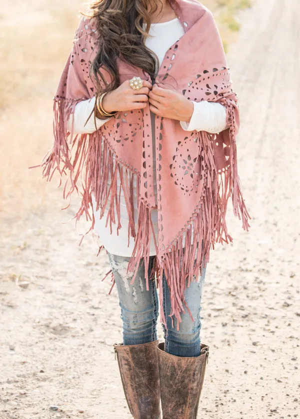 Suede Fringe Poncho | 6 Colors