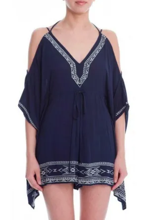 Summer in Mykonos Navy Blue Poncho Romper