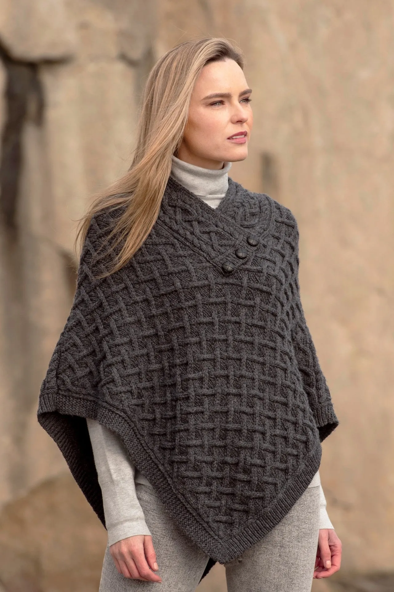 Super Soft Aran Poncho-Grey