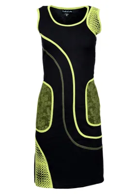 TATTOPANI-ladies-black-and-green-sleevless-dress-with-side-pocket