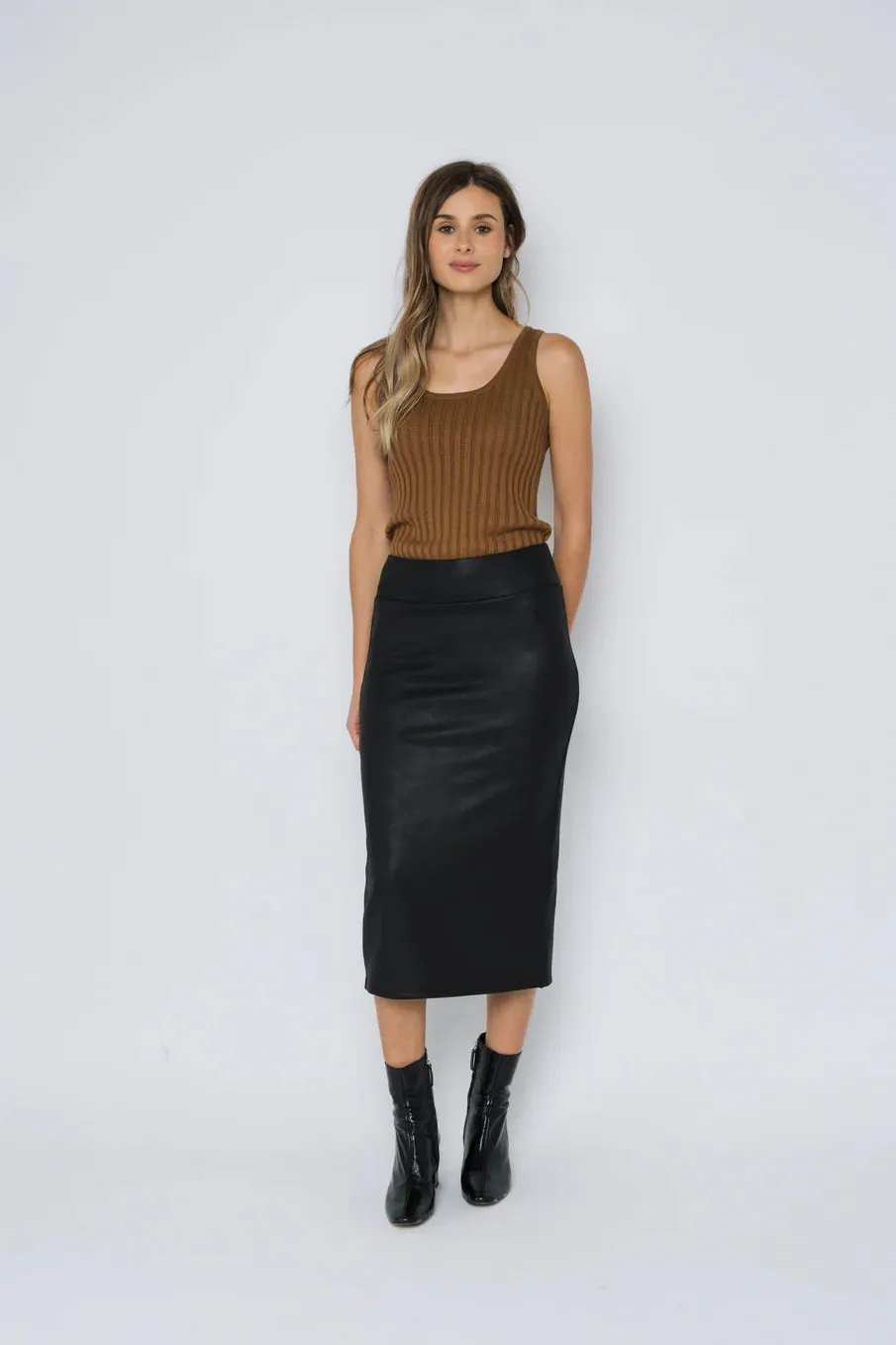 The Erin Faux Leather Midi Skirt