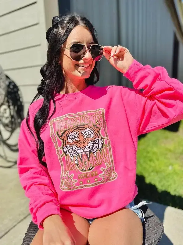 The Heavens Are Roaring Tiger Sweatshirt - Neon Pink