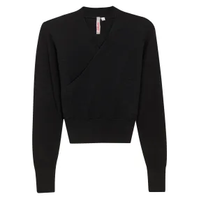 top l/s knit mock wrap - black