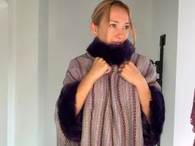 TWEED AND FAUX FUR SWEATER PONCHO