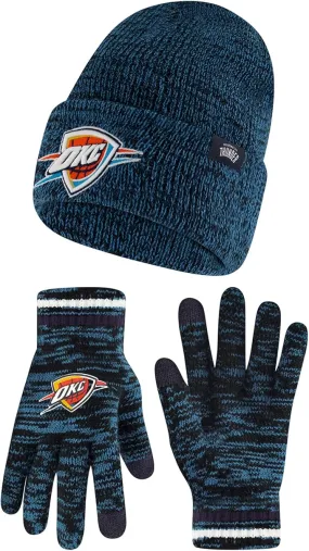 Ultra Game NBA Official Youth Super Soft Winter Beanie Knit Hat with Extra Warm Touch Screen Gloves, Oklahoma City Thunder, Team Color|Oklahoma City Thunder