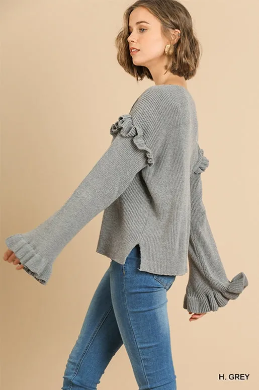 Umgee Ribbed Knit Top - H. Grey