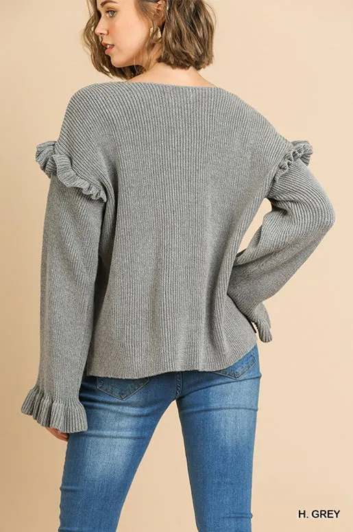 Umgee Ribbed Knit Top - H. Grey