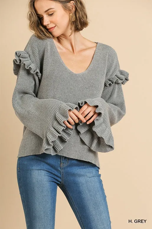 Umgee Ribbed Knit Top - H. Grey