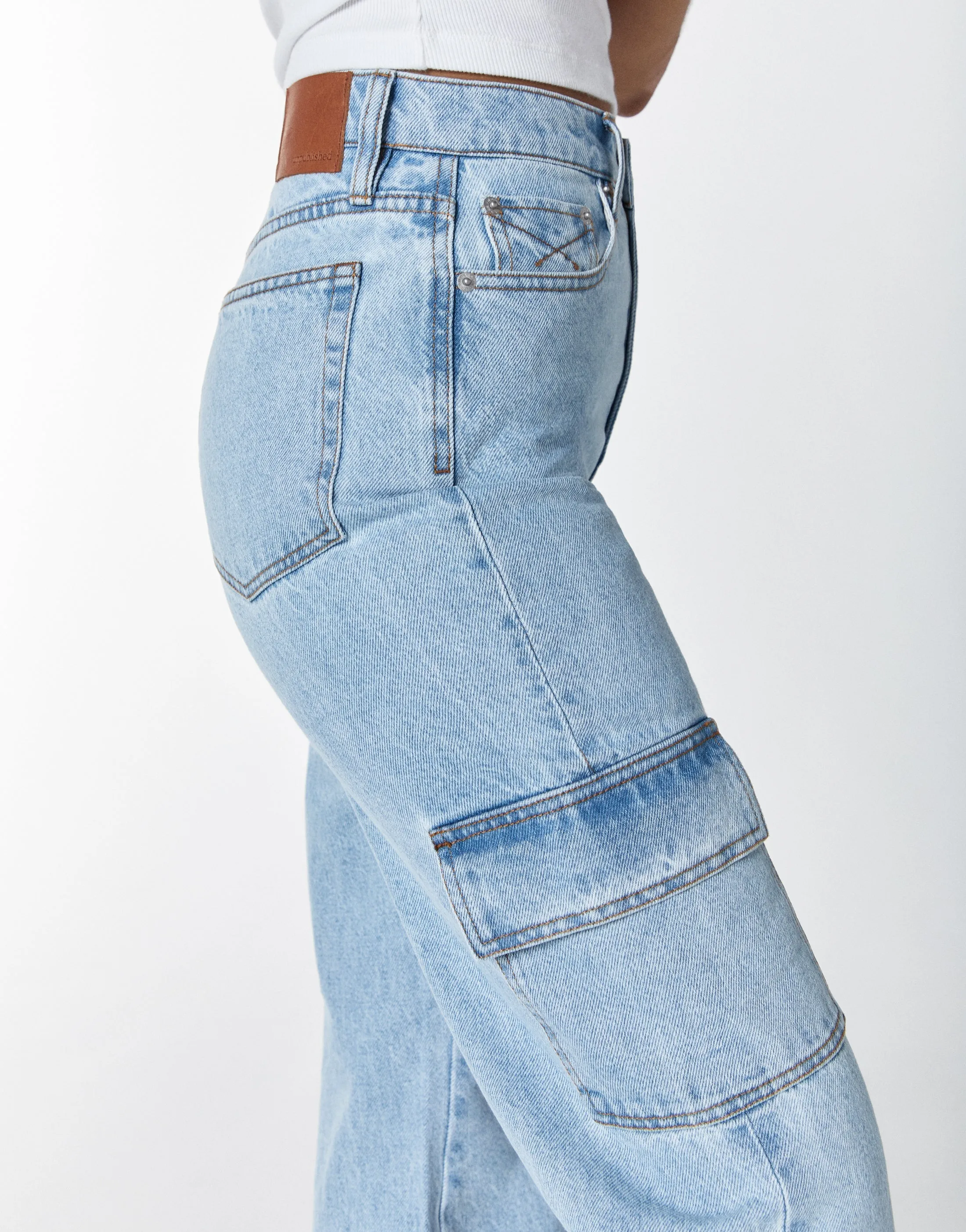 Unpublished Jolene High-Rise Cargo Relaxed Flare Pants in Echo Park