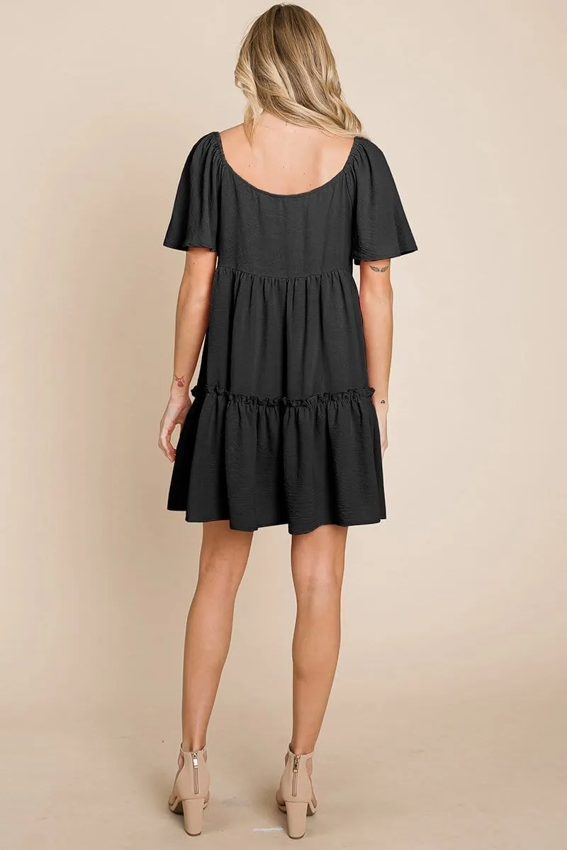 V neck Ruffle Tiered Layered Babydoll Dress