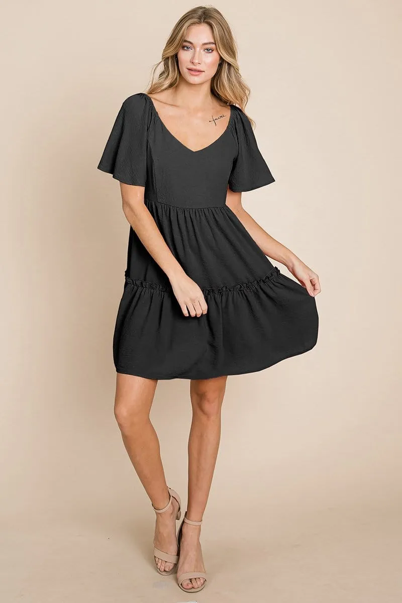 V neck Ruffle Tiered Layered Babydoll Dress