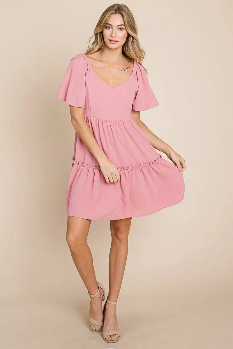 V neck Ruffle Tiered Layered Babydoll Dress