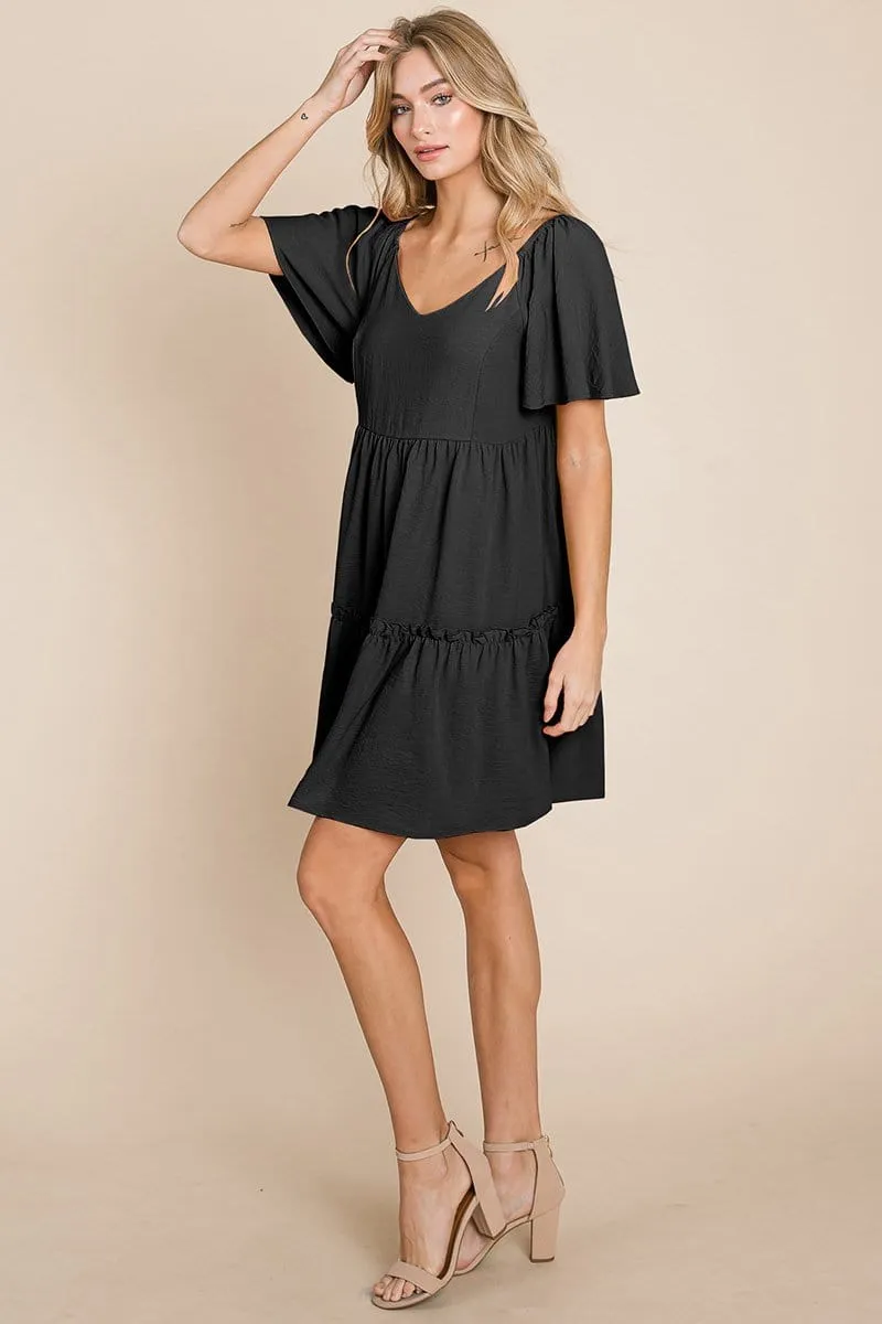 V neck Ruffle Tiered Layered Babydoll Dress