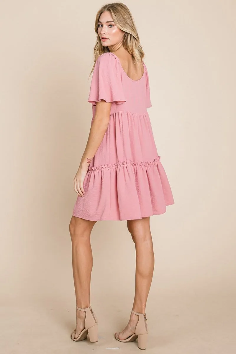 V neck Ruffle Tiered Layered Babydoll Dress