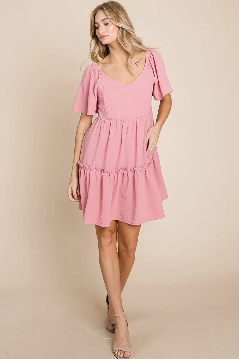 V neck Ruffle Tiered Layered Babydoll Dress