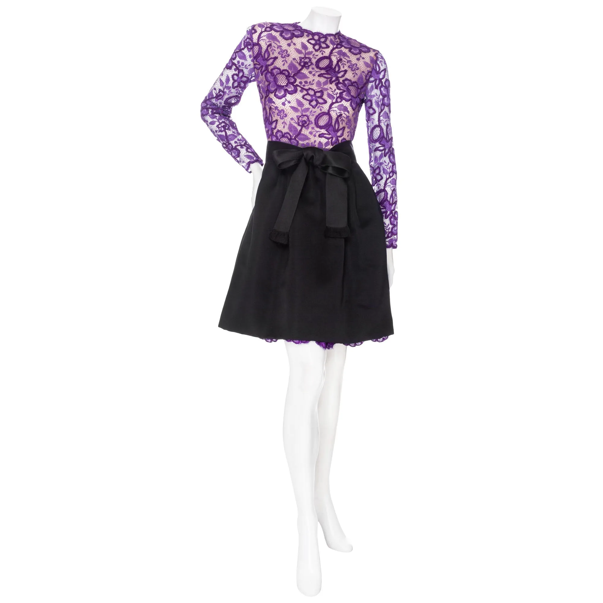 Vintage Purple and Black Lace Bow Dress